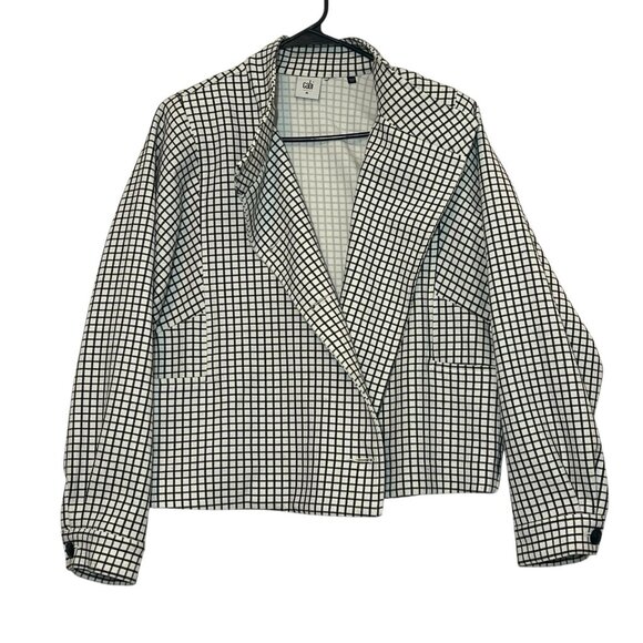 CABI Windowpane Plaid Jacket Blazer Women’s Medium Size Cropped Black White - Picture 4 of 16